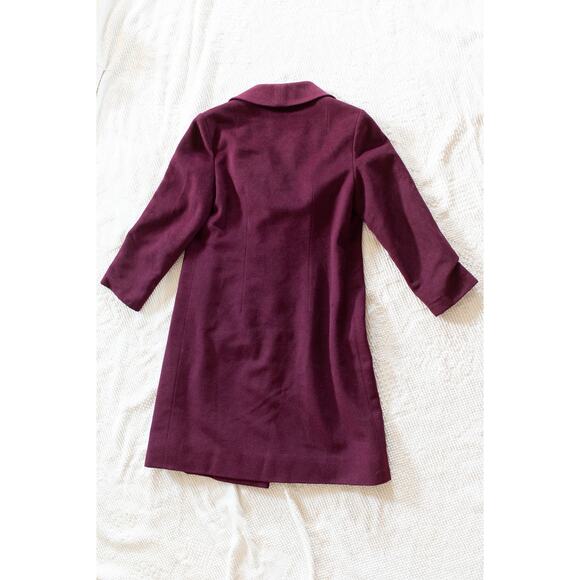 Vintage 90s  Wool Pea Coat Raspberry Maroon Burgundy S Golden First SMALL FLAW - Picture 3 of 7